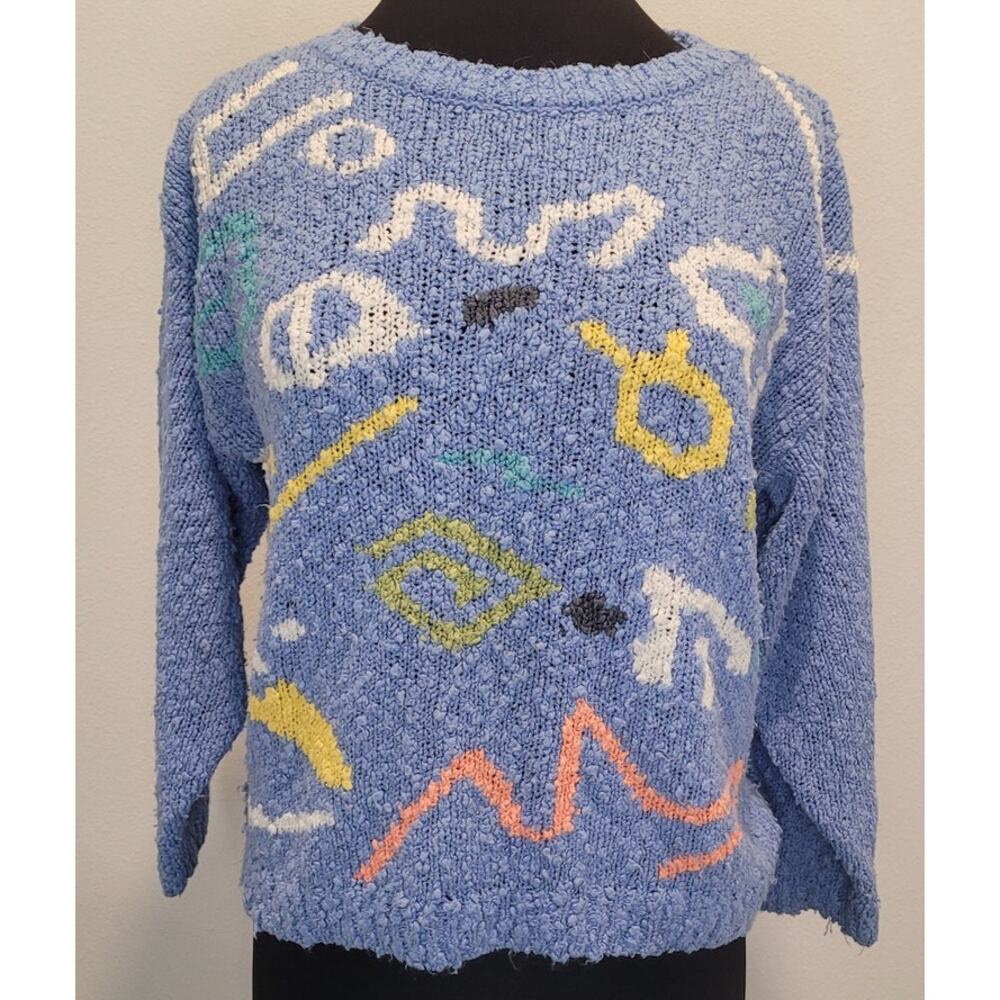 VTG Chaus Abstract Geometric Sweater M Colorful Crayon Knit Retro Statement